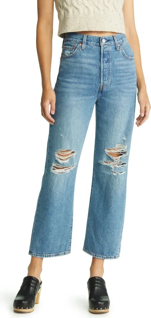 Ribcage Ripped Ankle Straight Leg Jeans | Nordstrom