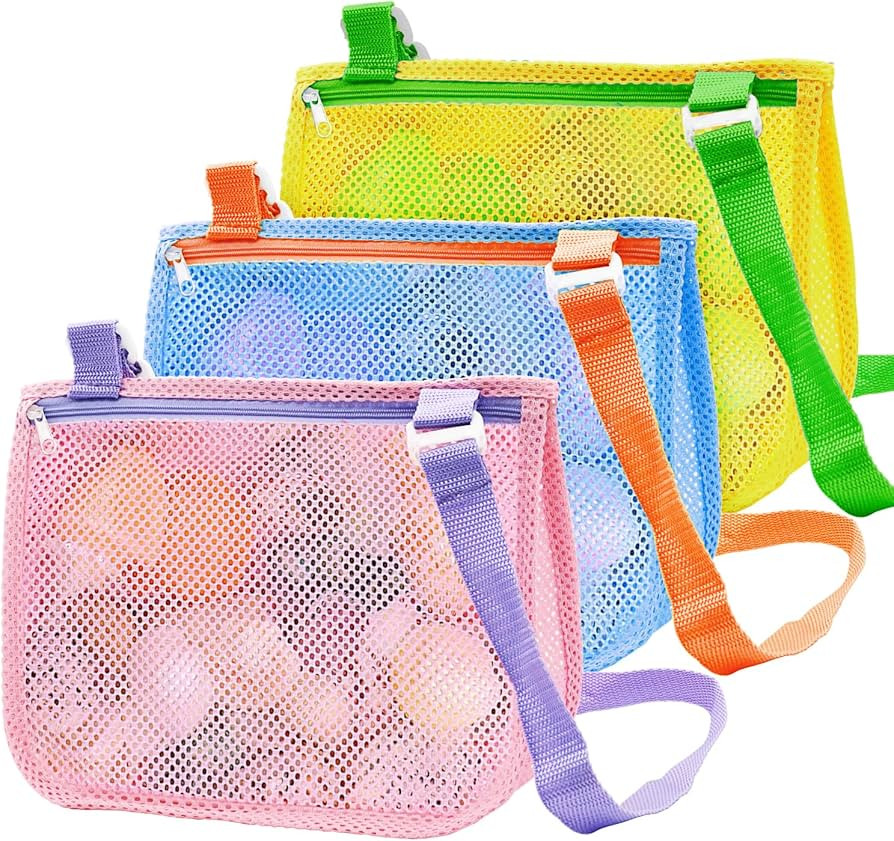 Beach Toy Mesh Beach Bag, 3Pcs Seashell Collecting Bags with Adjustable Shoulder Straps, Sand Toy... | Amazon (US)