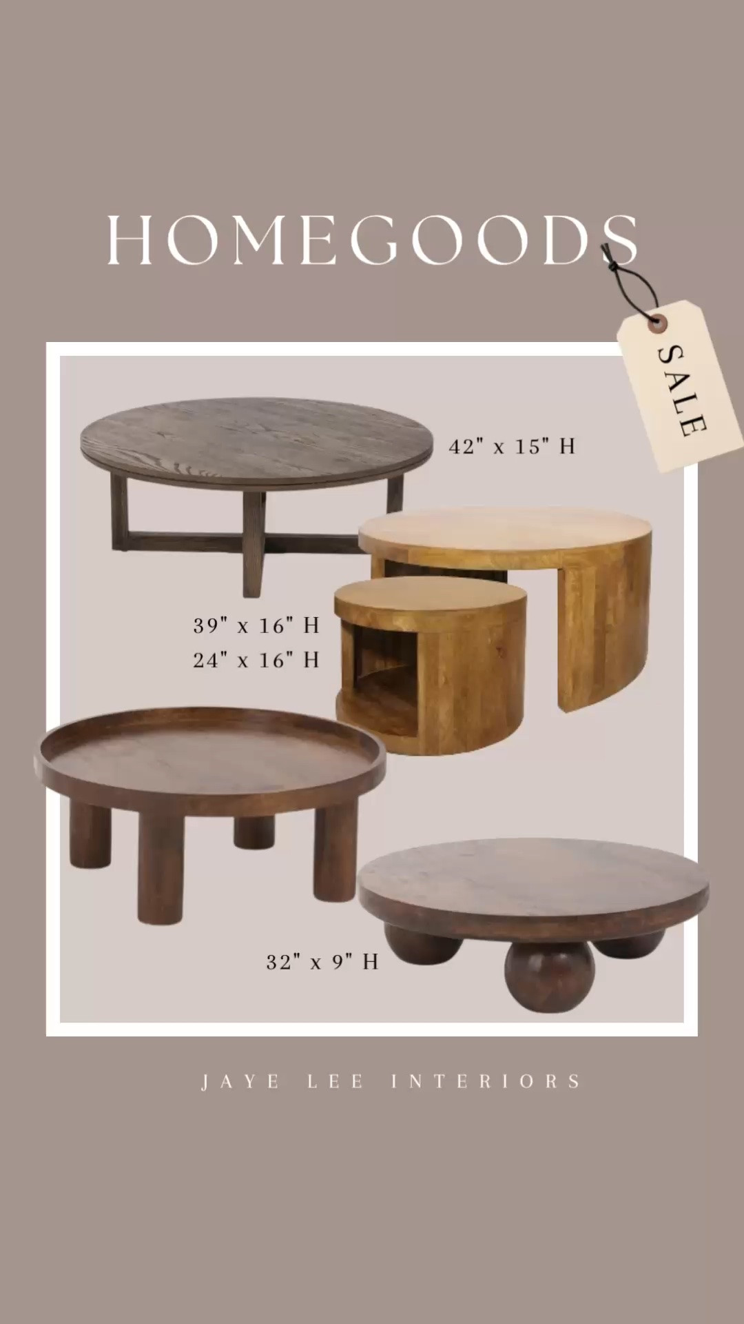 Unique, solid wood, round coffee tables on sale at Homegoods, Marshall’s and TJ Maxx.. 
Design tip:  If you’ve got little ones, you’ve got to love a round table for its lack of sharp corners
Living room, coffee table, solid wood coffee table, living room furniture, round tables, accent tables, occasional tables, table styling, nesting tables #jleeinteriors

#LTKHome #LTKSaleAlert #LTKKids