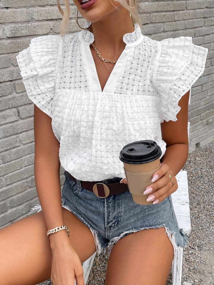 SHEIN VCAY Butterfly Sleeve Popover Blouse | SHEIN