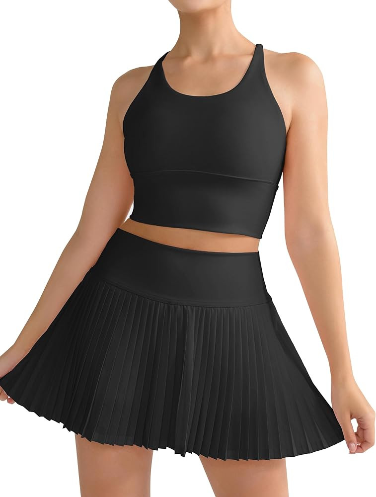 Women's Pleated Tennis Skirt Set 2 Piece with Backless Tank and Pockets Workout Dress Golf Skirt ... | Amazon (US)