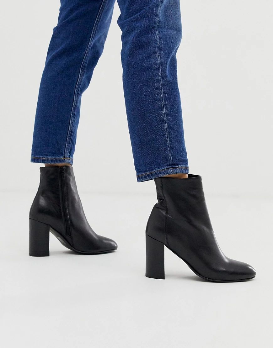 ASOS DESIGN Rescue leather block heel boots in black | ASOS (Global)