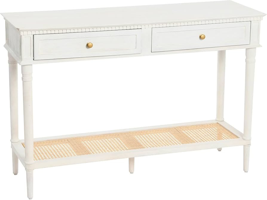 Creative Co-Op Maxwelton Solid Wood 2 Drawers and Woven Cane Storage Shelf Console Table, White | Amazon (US)