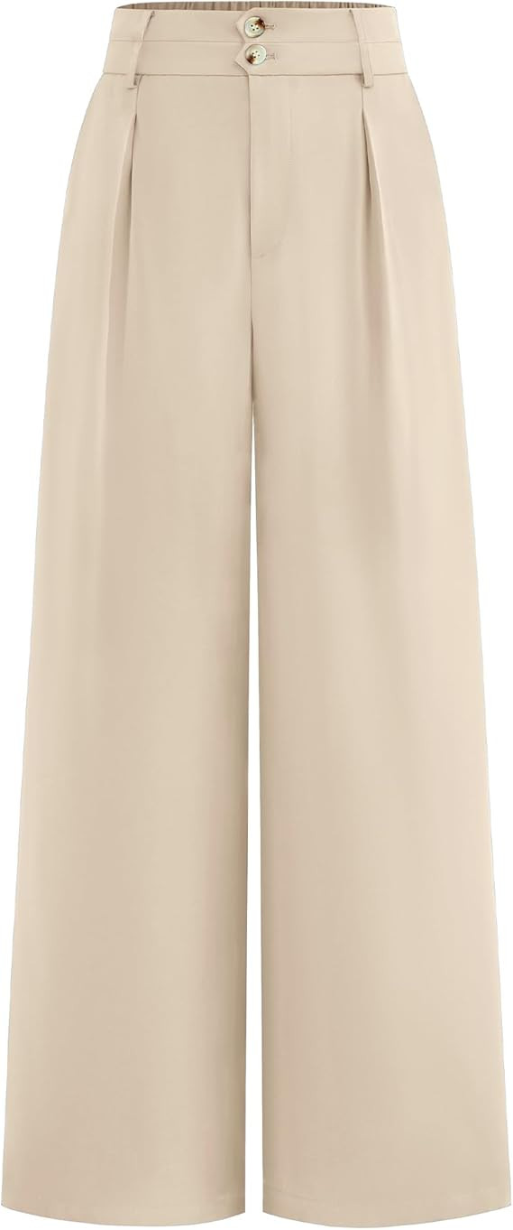 BTFBM Women Wide Leg Dress Pants 2026 High Waisted Button Pleated Business Casual Trousers Office... | Amazon (US)
