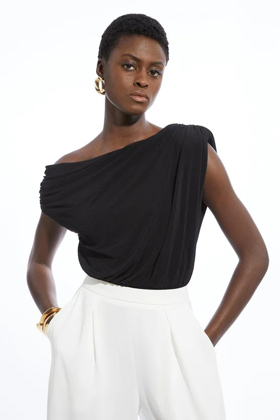 Jersey Crepe Asymmetric Bodysuit | Karen Millen UK + IE + DE + NL