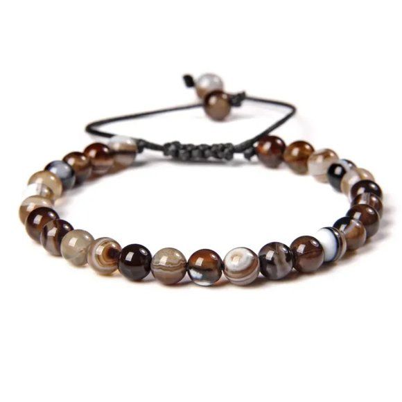 Unisex 6mm Dark Coffee Striped Agate Natural Stone Beaded Rope Bracelet NEW | Poshmark