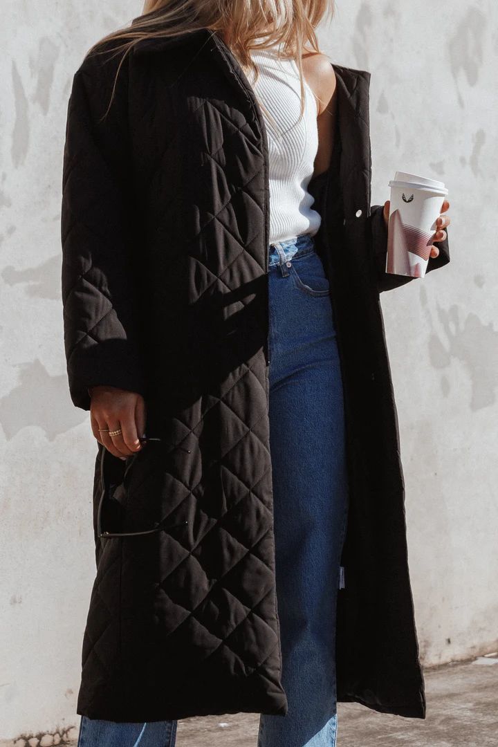 Kallie Quilted Tie Front Coat - Black | Petal & Pup (US)