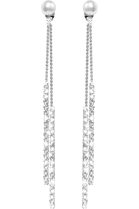 GUESS "Basic" Silver Crystal Rhinestone Linear Drop Earrings | Amazon (US)