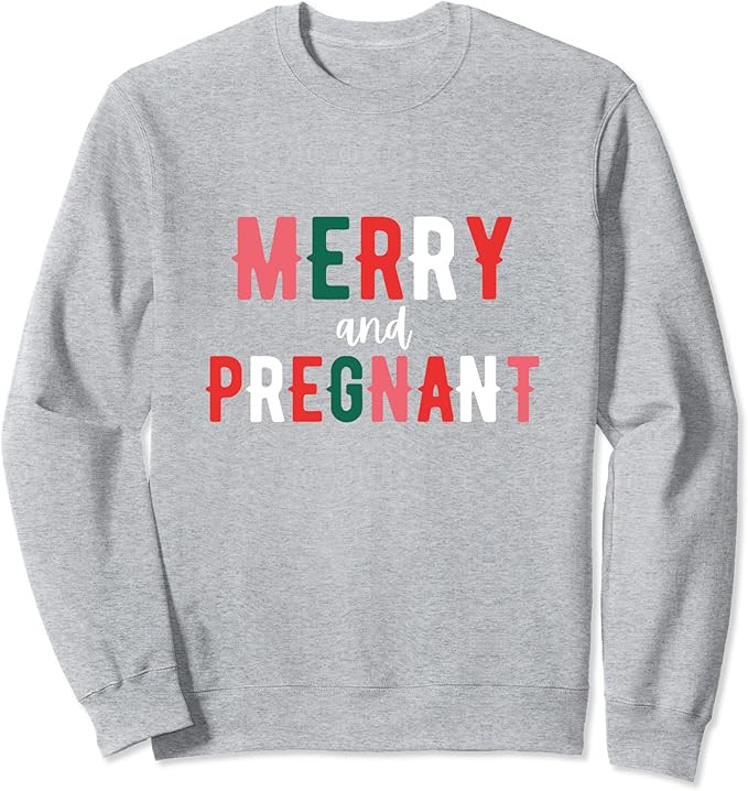 Merry and Pregnant Christmas Pregnancy Gift New Mom Mommy Sweatshirt | Amazon (US)