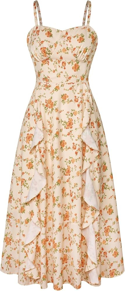 Belle Poque Sun Dresses for Women 2025 Boho Midi Dresses Casual Spaghetti Ruffle Dress Wedding Gu... | Amazon (US)
