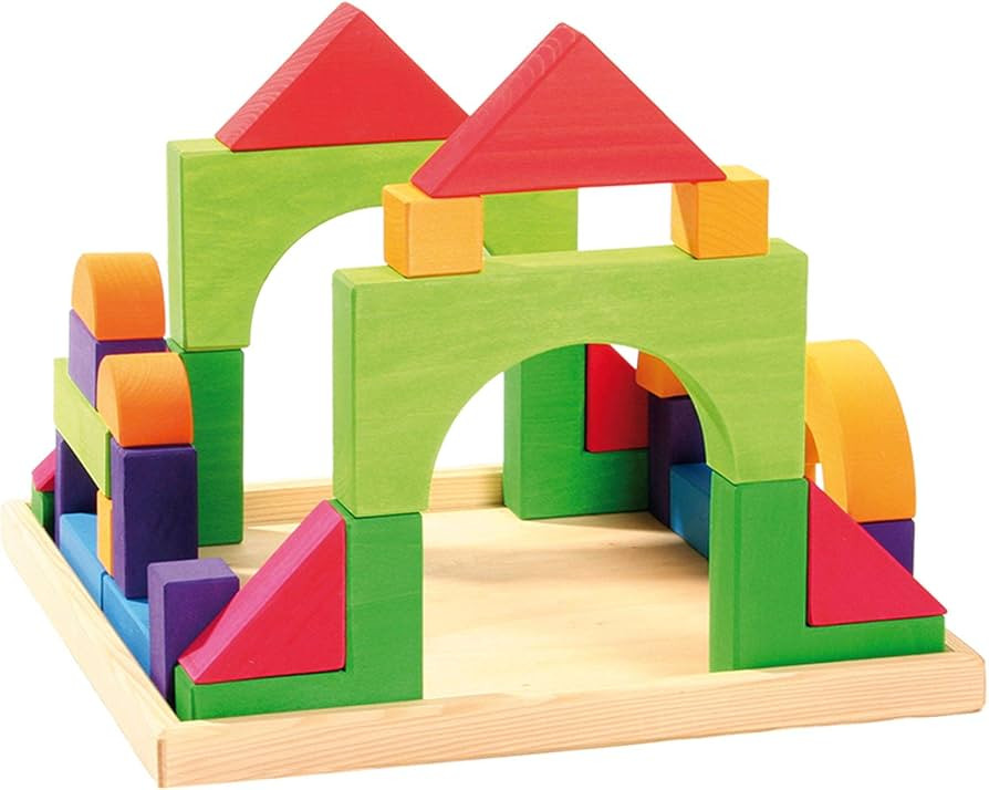 Grimm's Large Basic Building Set - Handmade Wooden Modular Blocks, 30 Pieces in 17-inch Storage T... | Amazon (US)