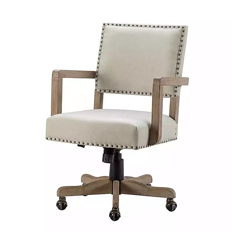 New! Ivory Upholstered and Natural Wood Office Chair | Kirkland's Home