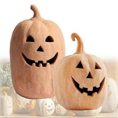 Hallowmas Handcrafted Jack-O'-Lantern Artisanal Kiln-Fired Terracotta Pumpkin with Hand-Carved Details 2025 Fall & Halloween Decor Natural Terracotta | Walmart (US)