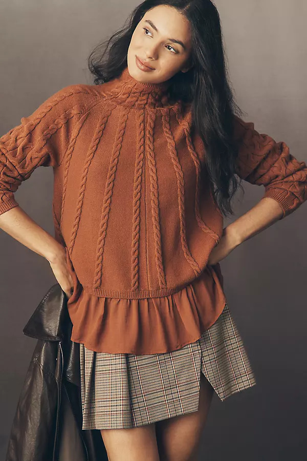 By Anthropologie Mock-Neck Sheer Mixed Media Sweater | Anthropologie (US)