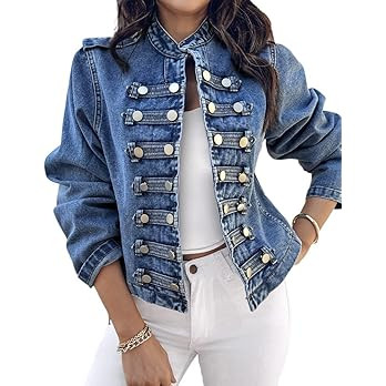 CHICME Denim Jacket for Women Button Up Stand Collar Jeans Jacket Casual Long Sleeve Lightweight ... | Amazon (US)