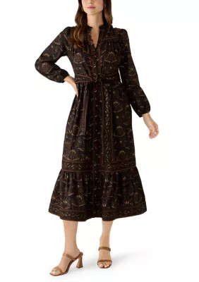 Petite Long Sleeve Midi Tie Belt Dress | Belk