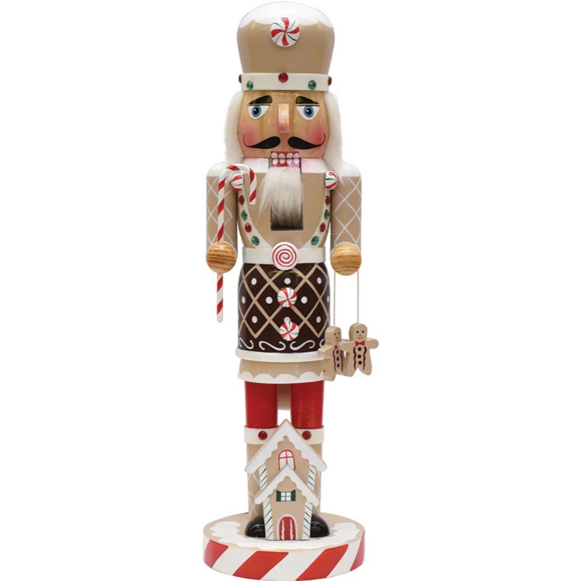 14" Beige and Red Wooden Christmas Nutcracker Chef with Gingerbread House Tabletop Figurine | Walmart (US)