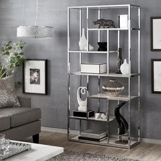 Alva Chrome Finish 72-inch Asymmetrical Bookcase by iNSPIRE Q Bold | Bed Bath & Beyond