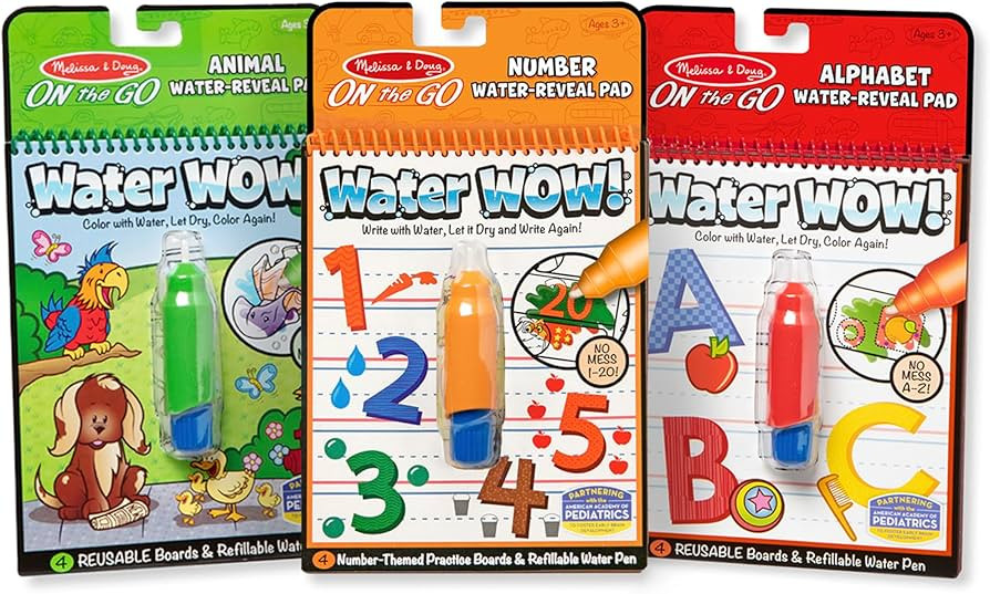 Melissa & Doug On The Go Water Wow! Reusable Water-Reveal Activity Pads, 3-pk, Animals, Alphabet,... | Amazon (US)