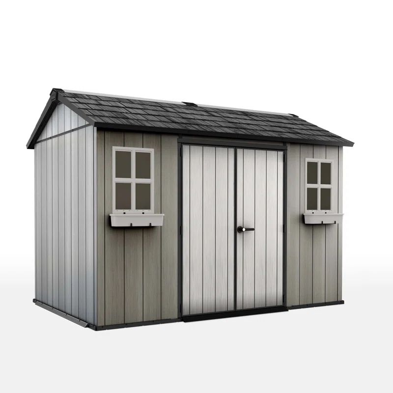 Keter Oakland 11x 7.5 ft. Resin Outdoor Storage Shed With Floor for Patio Furniture and Tools, Gr... | Wayfair North America
