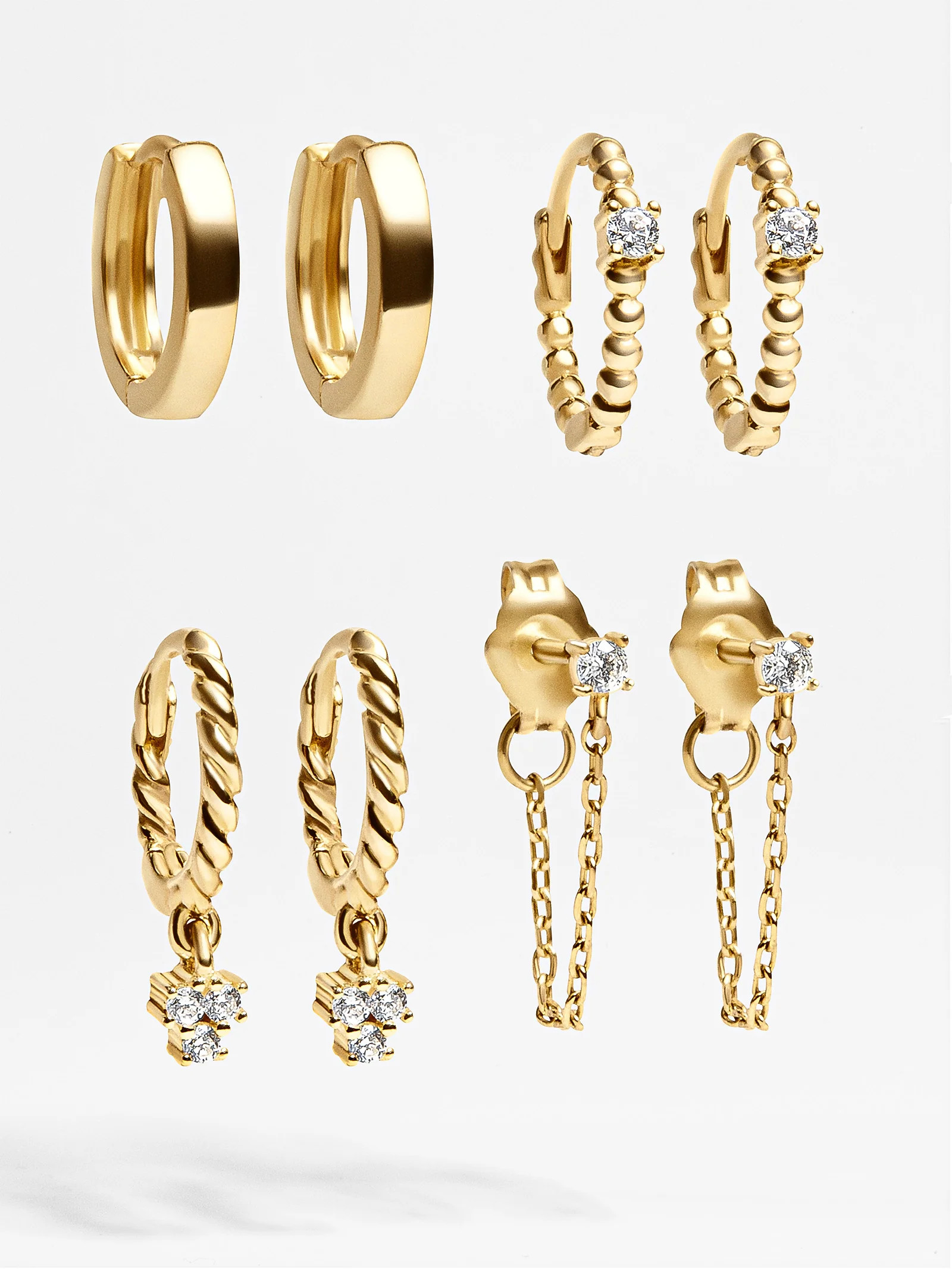 Luna 18K Gold Earring Set - Gold/Pavé | BaubleBar