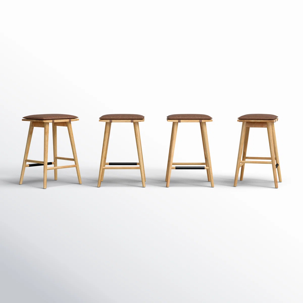 4-Pack Backless Counter Height Wood Barstool With Leather Removable Cushion | Wayfair North America