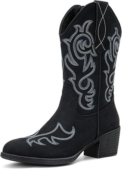 Vepose Women's Cowboy Boots 9800|Mid Calf Cowgirl|Western Embroidered Pull-on Boots for Ladies | Amazon (US)