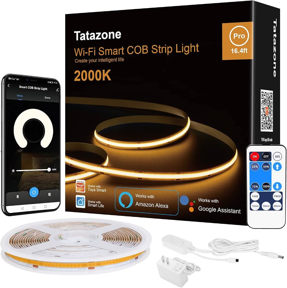Tatazone 2000K Yellow Smart COB Led Strip Light with App and Remote Control, 16.4ft WiFi Amber Br... | Amazon (US)