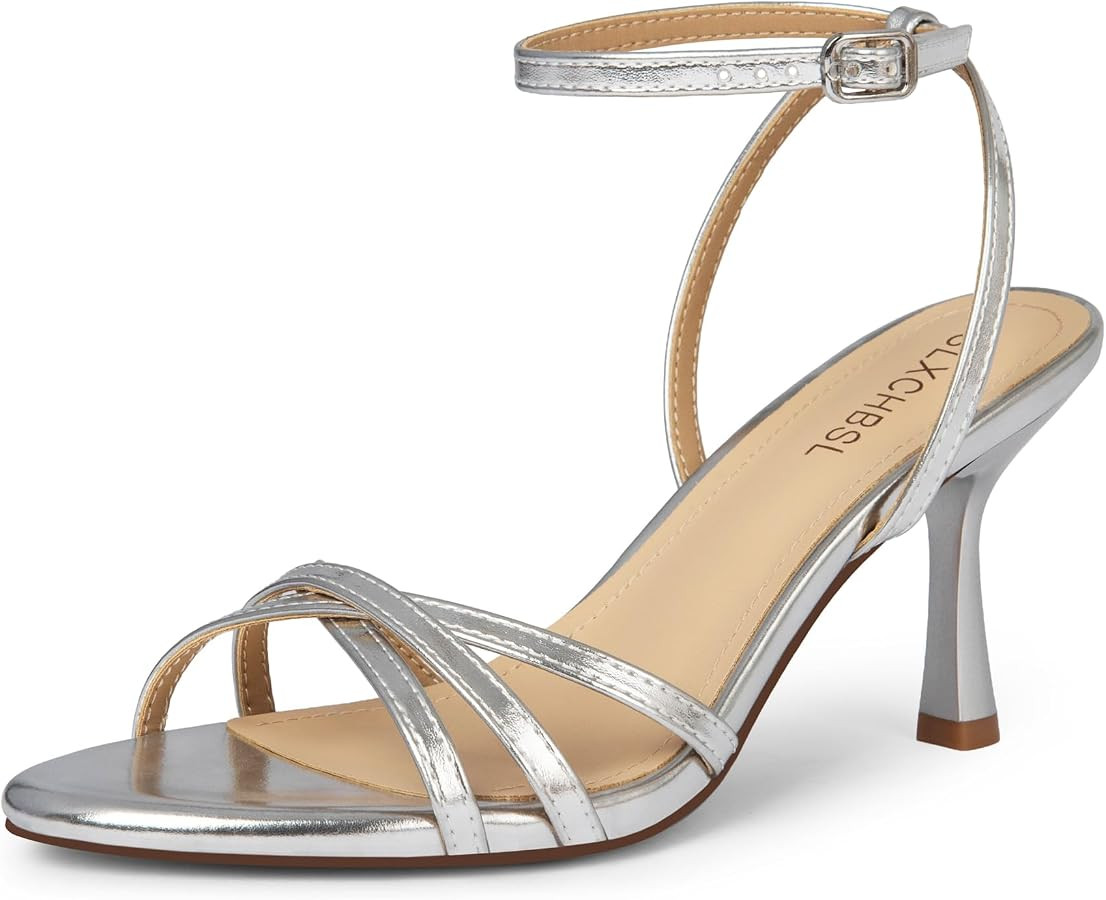 Kitten Heels for Women, Round Open Toe Strappy Heeled Sandals, Buckle Ankle Strap Shoes for Dress... | Amazon (US)
