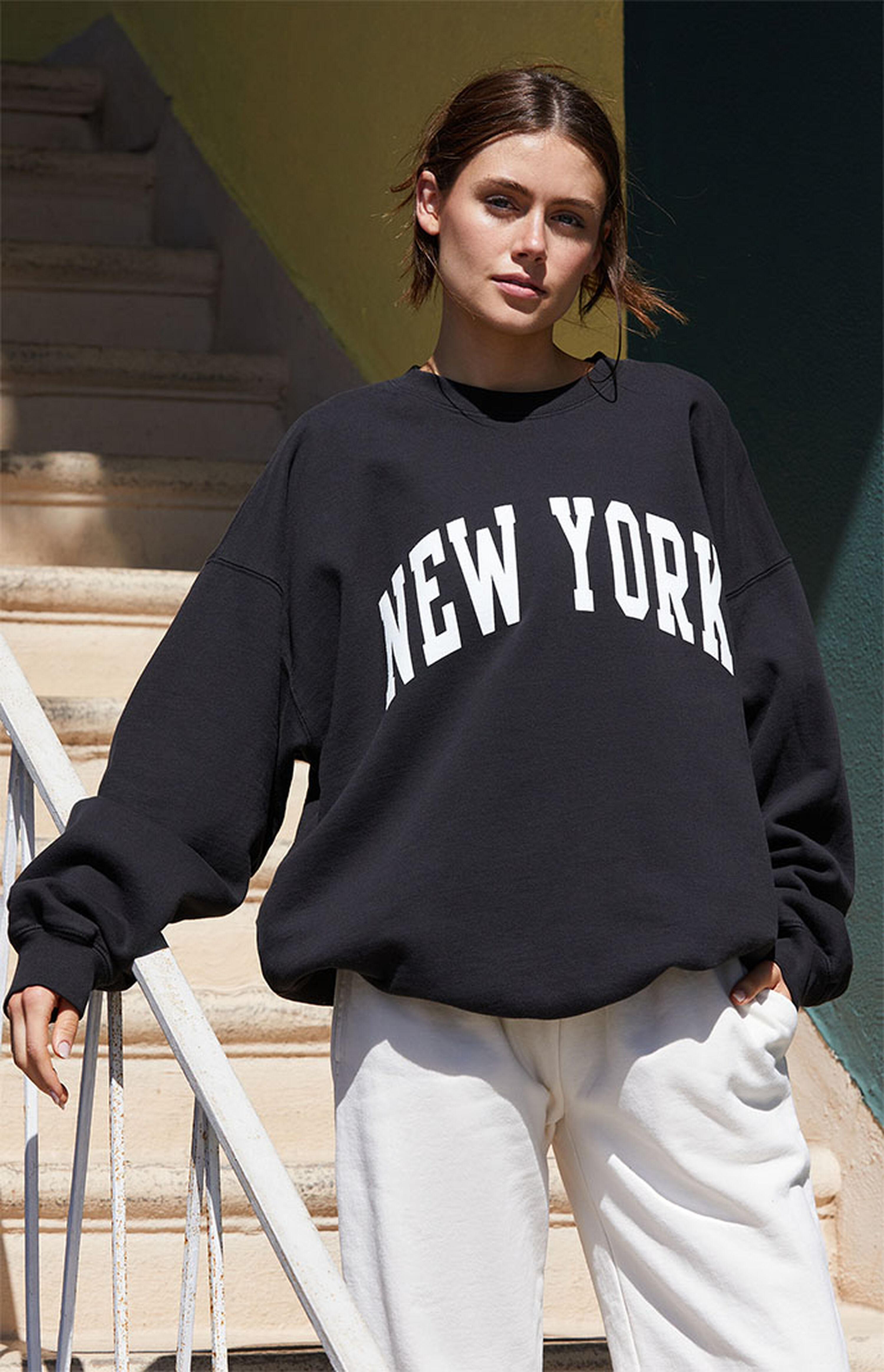 John Galt Black New York Crew Neck Sweatshirt | PacSun