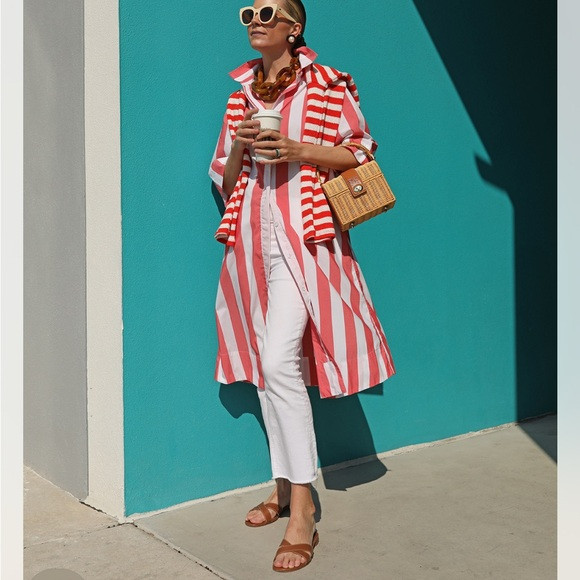 Atlantic-Pacific x LAKE  Marnie Caftan- Granita (Pink/red) white and stripe | Poshmark