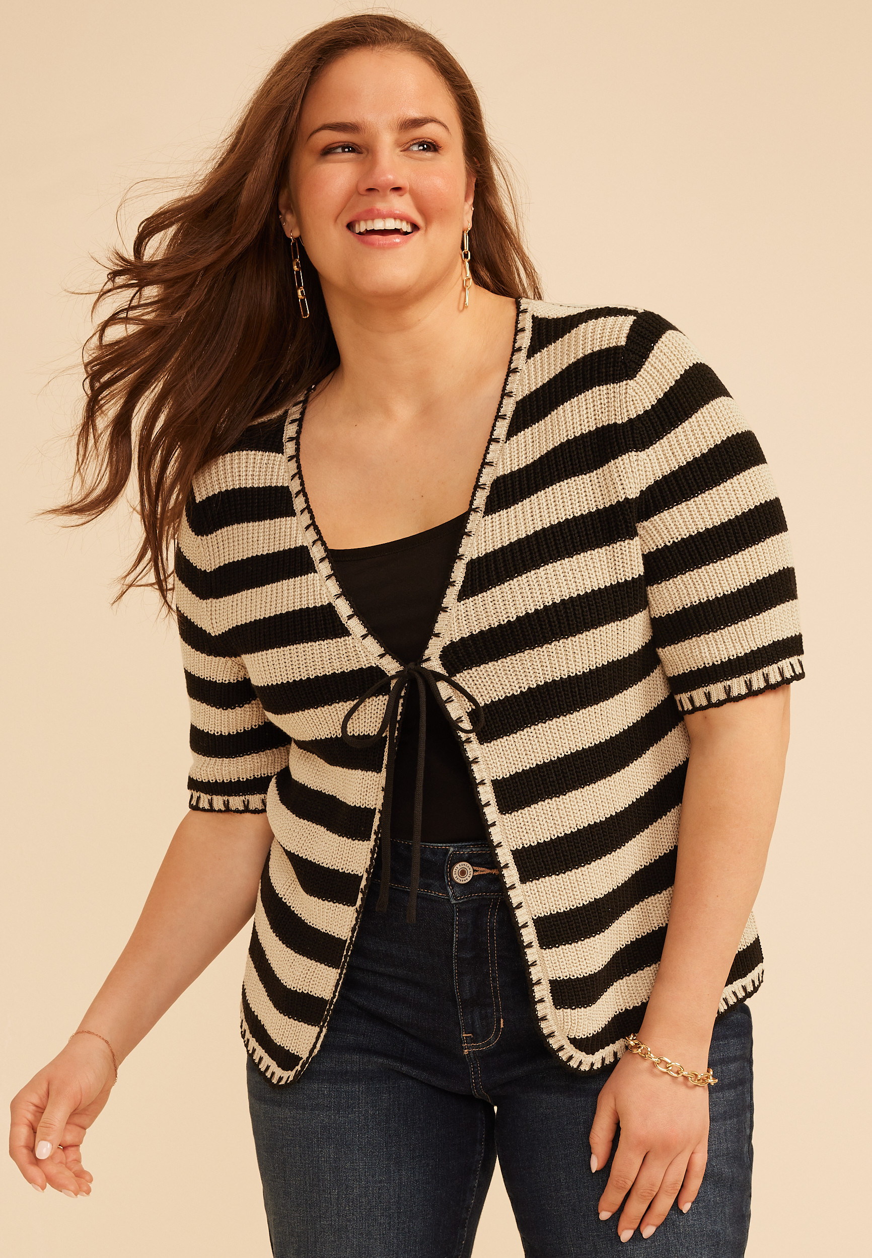 Maurices Plus Size Women's Stripe Tie Front Cardigan | Maurices