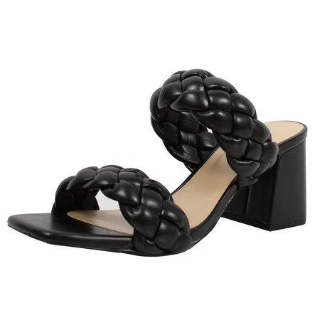 Soda Women s Braided Open Toe Double Strap Block Heels Black 5.5 M US | Walmart (US)