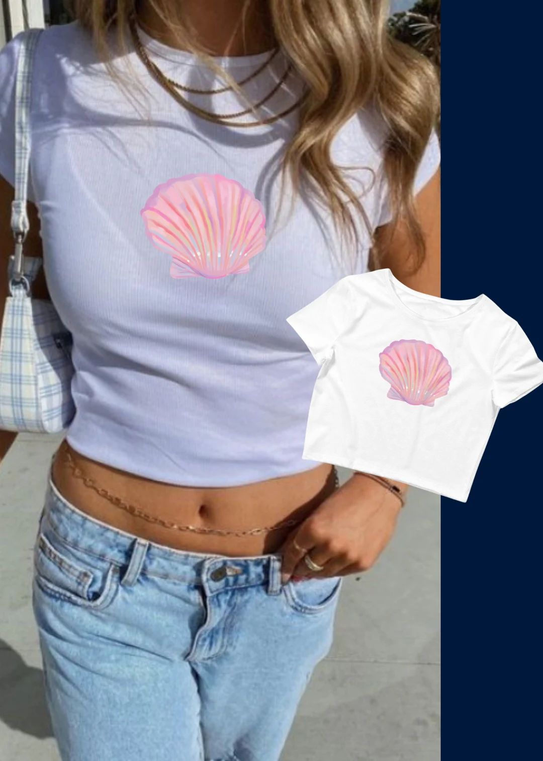 Seashell Baby Tee Vintage Graphic Baby Tee Graphic Top for Women's Clothes Summer Crop Seashell S... | Etsy (US)