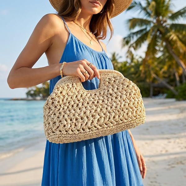 Large Straw Dumpling Clutch Purse for Women,Summer Vacation Beach Hobo Bag,Woven Evening Top Hanlde handbags | Amazon (US)