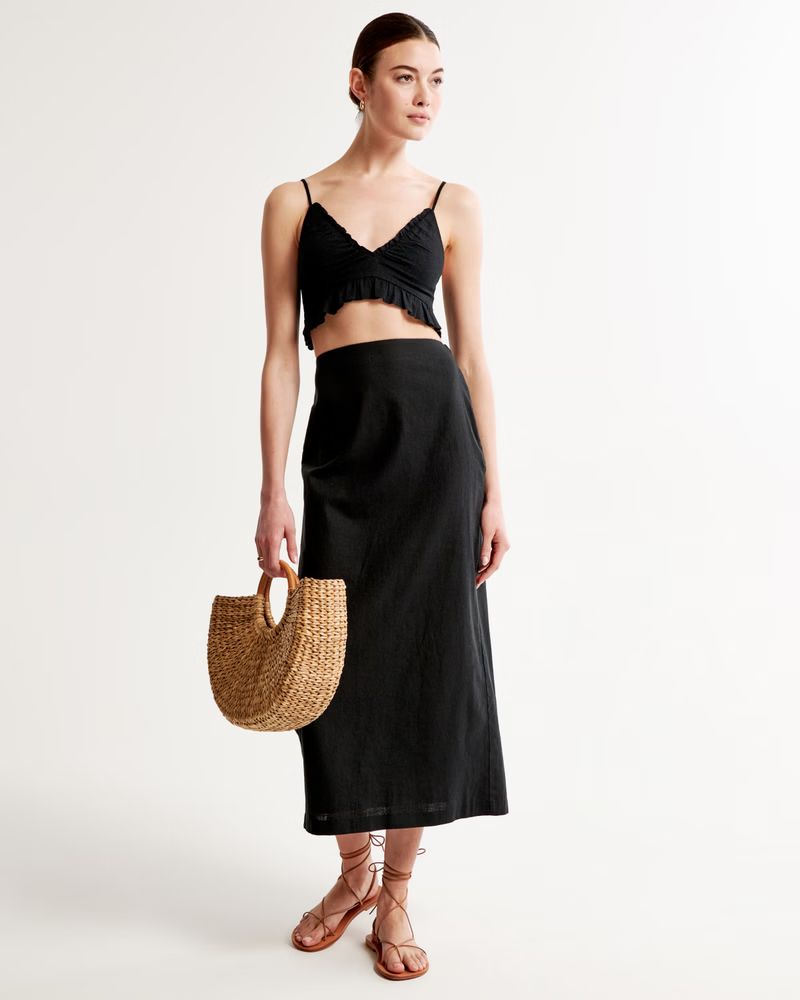 Linen-Blend Column Maxi Skirt | Abercrombie & Fitch (US)