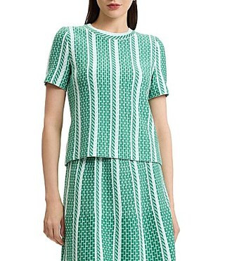 Ming Wang Coordinating Multi-Pattern Soft Knit Crew Neck Short Sleeve Top - L | Dillard's