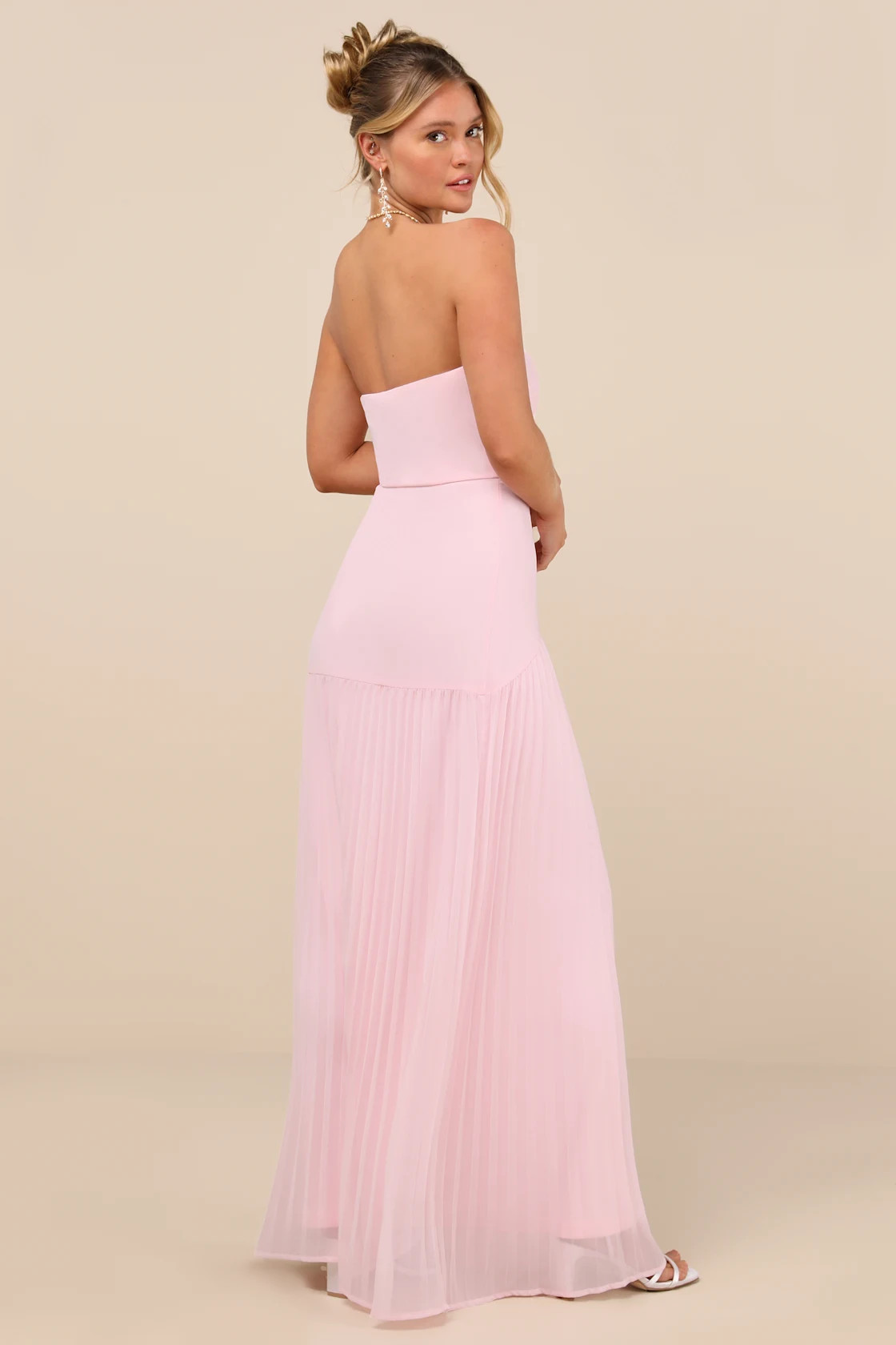 Celebratory Aesthetic Blush Pink Pleated Strapless Maxi Dress | Lulus