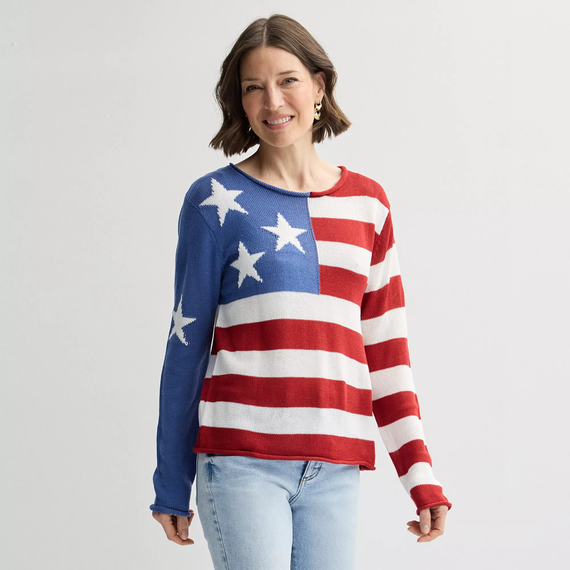 Women's Jollidays American Flag Long Sleeve Pullover Top | Kohl's