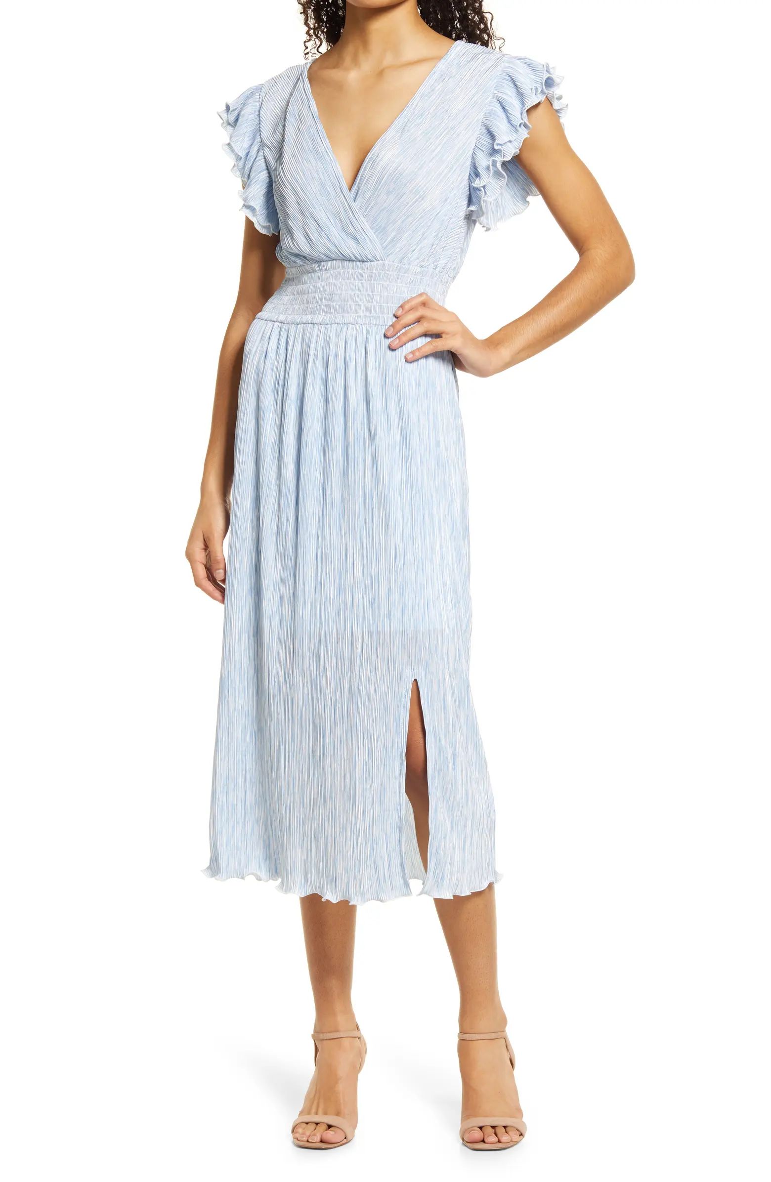 Chelsea28 Flutter Sleeve Plissé Midi Dress | Nordstrom | Nordstrom