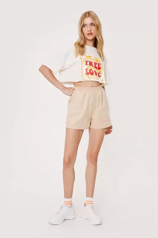 Linen Shirred High Waisted Shorts | Nasty Gal (US)