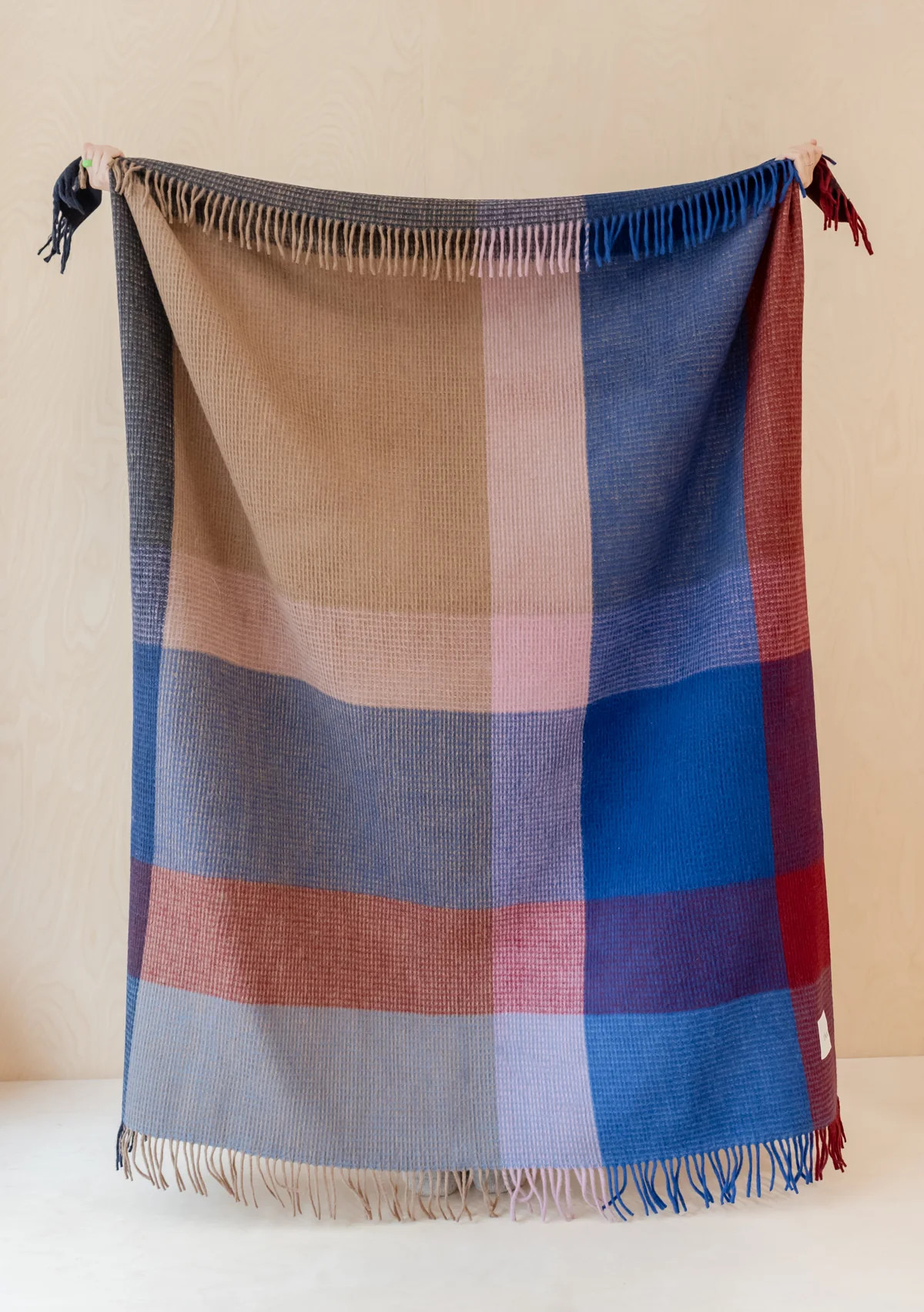 Recycled Wool Blanket in Navy Waffle Block Check | The Tartan Blanket Co.