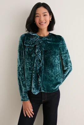 Jadeite Vesa Long Sleeve Velvet Bow Blouse | Tuckernuck (US)