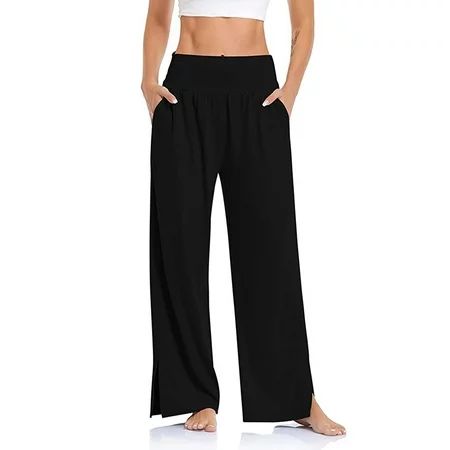 ZAXARRA Women s Wide Leg Yoga Pants High Waist Adjustable Tie Knot Joggers Casual Loose Lounge Sweat | Walmart (US)