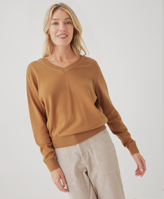 classic fine knit v-neck sweater | Pact Apparel
