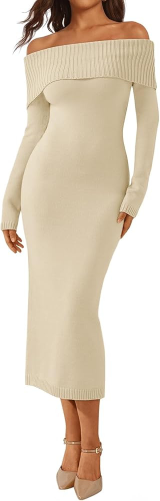 LILLUSORY Off Shoulder Sweater Dress for Women Knit Bodycon Long Sleeve Fall Party Wedding Formal... | Amazon (US)
