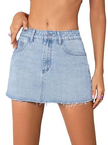 Jumppmile Womens Mini Denim Skirt Mid Waist Mini Y2K Jean Skirts Light Blue X-Small | Amazon (US)