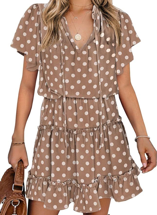 Azokoe 2021 Women Summer V Neck Sleeveless Mini Dresses Casual Swiss Dot Loose Dress | Amazon (US)