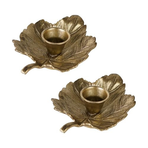 NIKKY HOME Gold Taper Candle Holders Set of 2, Vintage Leaf Shaped Metal Candlestick for Table Centerpieces, Wedding Decor and Dinner Party | Amazon (US)