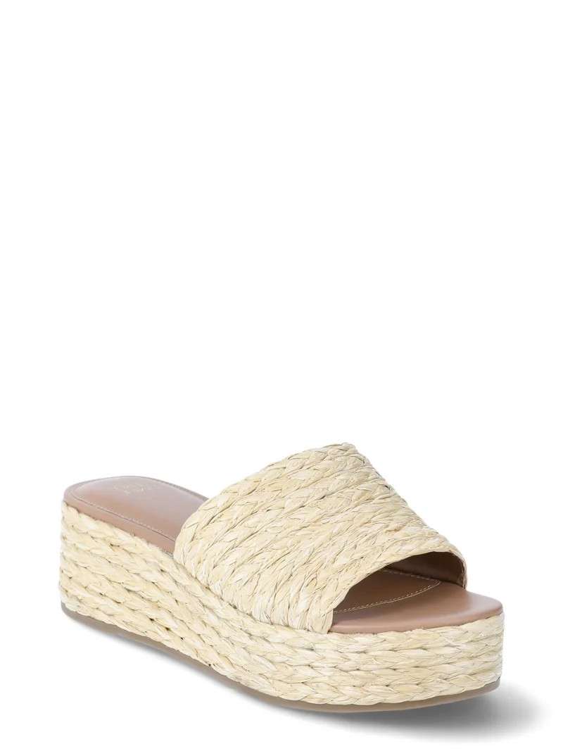 Time and Tru Women's Raffia Platform Slide Sandals | Walmart (US)
